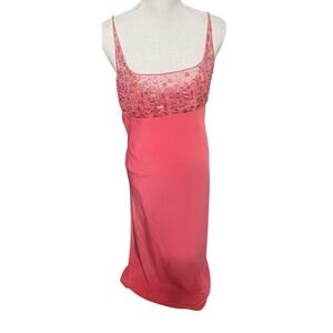 Gilar Evening Gown Maxi Beaded Dress Coral Pink sz 8 Glam Prom Fairy Formal